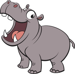 Fototapeta premium Happy Cartoon Hippopotamus Illustration A cheerful, playful hippo design perfect for children's books, cards, and more. Download this high-quality EPS vector illustration for your creative projects.