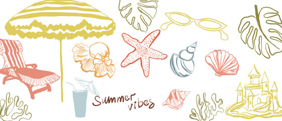 Handdrawn Summer Doodles with Retro Aesthetic and Minimalist Style in Pastel TonesWeb