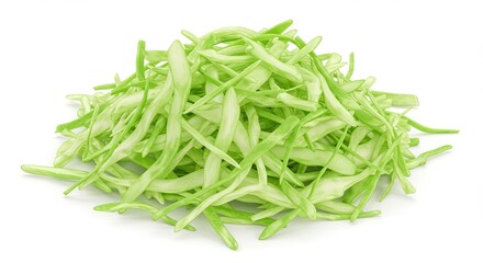 Heap of fresh, sliced green beans creates a vibrant and inviting food display