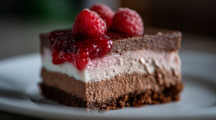 Delicious Chocolate Dessert with Raspberries and Berry Sauce