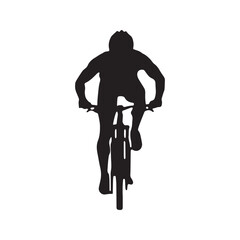 Cyclist Silhouette Riding Bicycle Front View Vector Icon