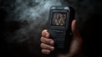Handheld Device with Display in Smoky Environment Captured in Low Light