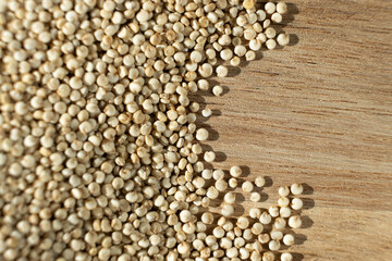 Macro Top View of Uncooked White Quinoa. Healthy Grain Background.