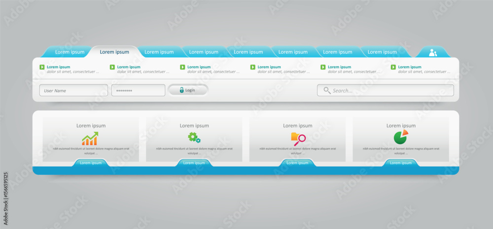 Fototapete website design template navigation elements with icons set. Navigation Bars. website design template navigation elements with icons set: Navigation Bars.