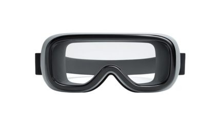 Vibrant photo of modern ski goggles with black strap isolated on transparent background.