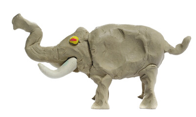 Clay modelling in shape elephant, lump isolated on white