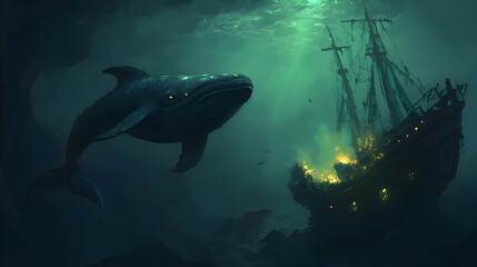 Whale with Sunken Ship