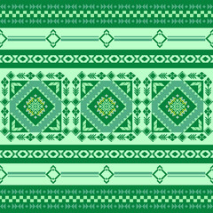 geometric ethnic pattern Green tones. Native American tribal fabric, design vector for woven textile printing, tile, carpet, cards, motifs, picture books, boho indian ornament seamless Southwest Aztec