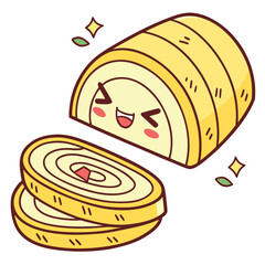 Happy Kawaii Roll Cake with Cute Laughing Face