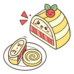 Adorable Swiss Roll Cake with Kawaii Faces and Cherry
