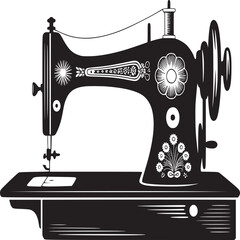 Vintage sewing machine illustration black and white antique tailor equipment fashion design vector art on transparent background