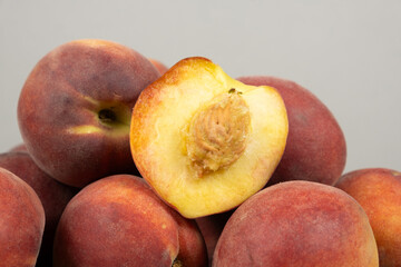 Fresh Peaches in a Pile. Natural Colorful Fruit