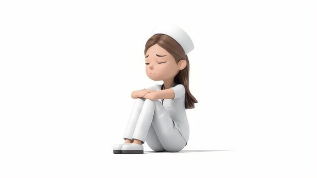 Sad Cartoon Nurse Reflects on Difficult Situation