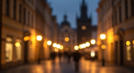 Fototapeta premium Dreamy Prague: Blurred Lights and Ancient Architecture at Twilight