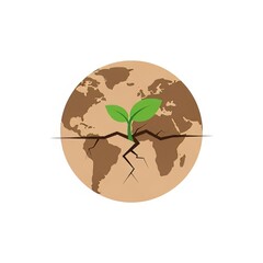Obraz premium A cracked earth globe with a green sprout growing from the crack symbolizing environmental recovery hope