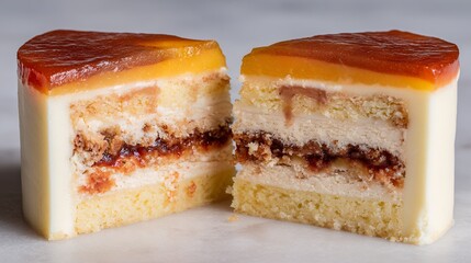 Colorful Layered Cake with Jelly Topping and Cream Filling Slice