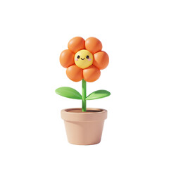 3d cartoon orange flower in a pot