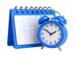 3D blue calendar and alarm clock