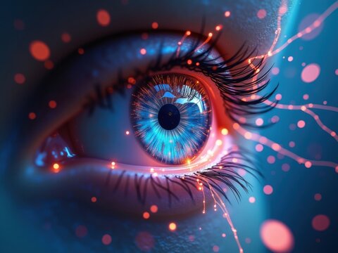 Ojo Trascendente Rodeado de Luz L&iacute;quida, Mapeando Neuro conexiones, Conciencia Interna y Flujo de Comunicaci&oacute;n Emp&aacute;tica Digital