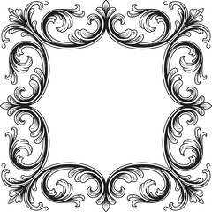 Ornate floral frame vector design with elegant swirls and leaves for invitations and decorations use on transparent background