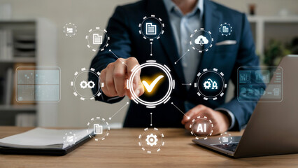 Business Manager Validating Ai-driven Workflow Automation Background, Luxury Hd Wallpaper Picture, Trendy High Resolution Desktop Background, Best Stock Photo