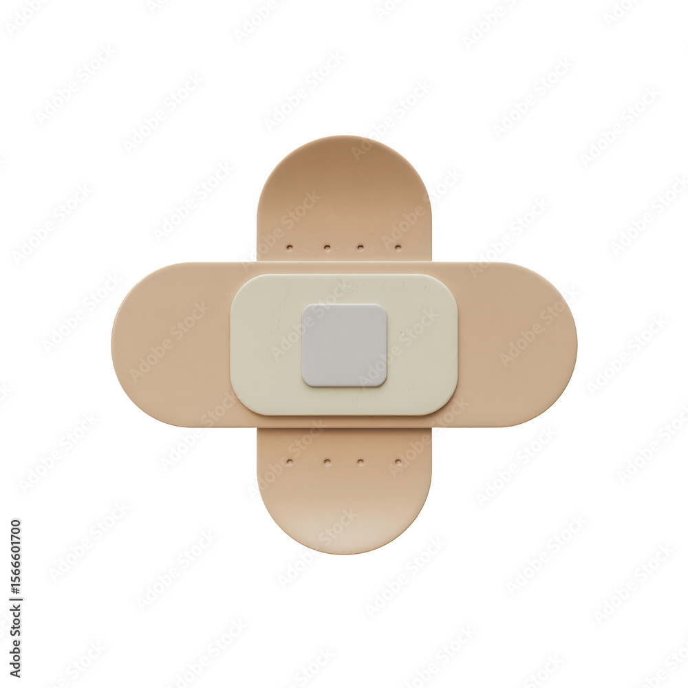 Fototapete minimalist 3d rendering of a beige bandage with a cream and gray pad isolated on transparent backgro