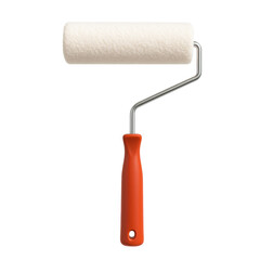 Paint roller with orange handle on white background  