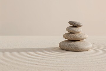 Harmony and Balance: Pebble Cairn on Sandy Background