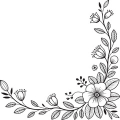 Floral corner design vector, flower border illustration, botanical drawing, flower decoration element on transparent background