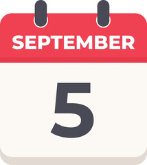 5 September Daily Calendar Icon in flat design style red and white