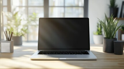 workspace laptop on desk mockup
