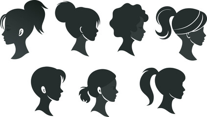 Vector Set of Female Profiles &ndash; Side View Woman Silhouettes