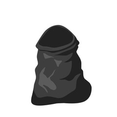illustration of an empty black garbage bag. Crumpled plastic sack, isolated on white background. Suitable for waste, cleaning, and environment-related concepts