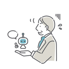 A simple and stylish line drawing illustration of a middle-aged business person who is resistant to AI