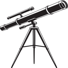 Telescope vector illustration for astronomy stargazing and science education equipment in black and white on transparent background