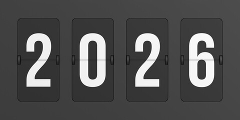 Flip black scoreboard 2026. 3D illustration