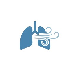 Illustration of blue lungs with wind blowing through them on a white background in a simple style