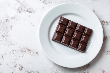 Dark Chocolate Bar on White Plate