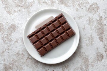 Dark Chocolate Bar on White Plate