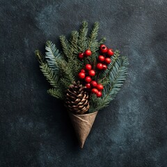 Pine Cone Berry Arrangement in Cone
