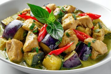 Chicken with Eggplant and Chili on Plate