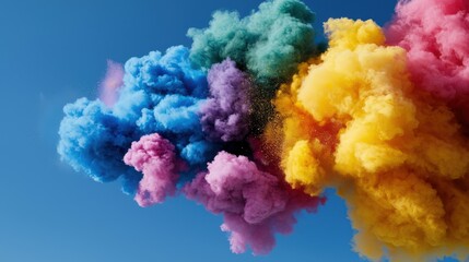 A colorful cloud of smoke with a blue sky in the background