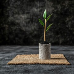 Minimalist Plant Growing in Modern Pot on Textured Surface