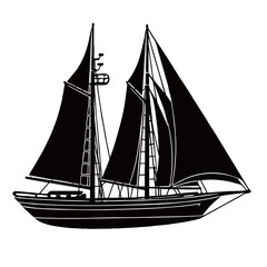 silhouette photo of speedboat with white background