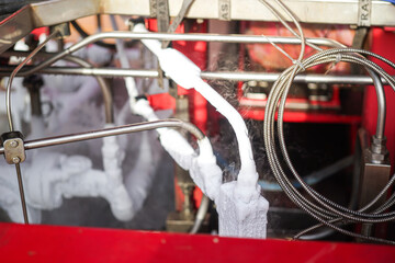 Liquid nitrogen is flowing in rigid pipeline during transfer process. It is very super cooling...