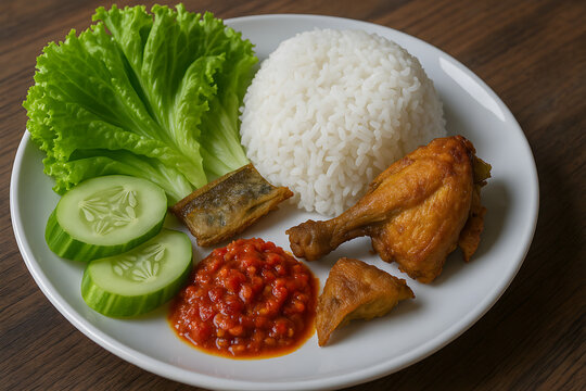 fried chicken breast with vegetables sambal tempong
