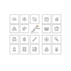 Collection of square icons depicting various concepts and symbols in a minimalist style design layout