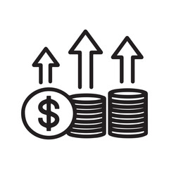 Financial Growth Icon – Coin Stack and Upward Arrows Symbol
