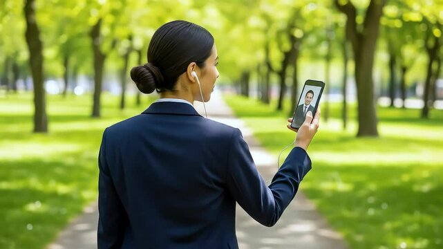 Businesswoman Video Calling in Park