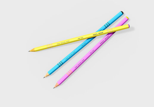 Pencil Mockup Colorful Perspective View